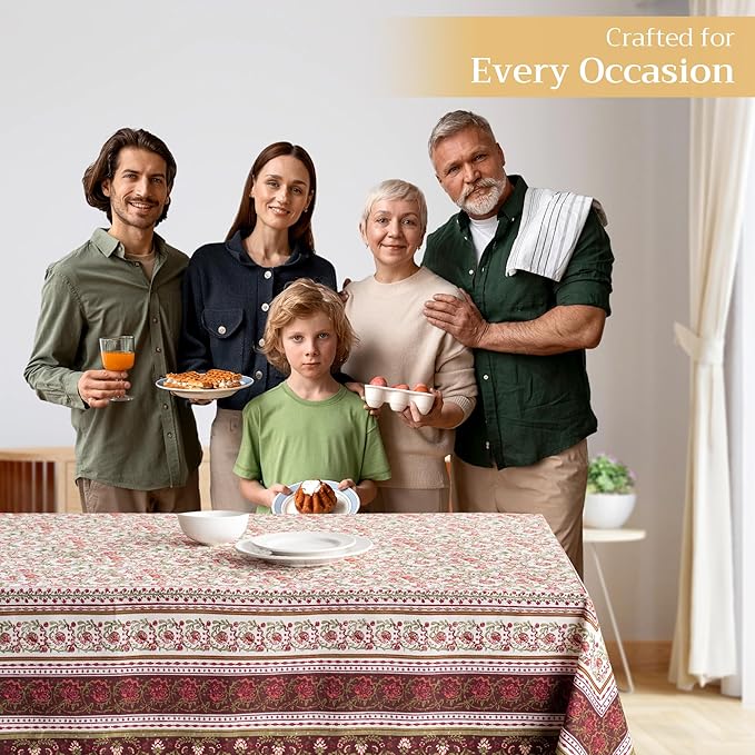 Maison d' Hermine Table Cloth Rectangle Table 100% Cotton 60 x 90 Inches Fall Tablecloth Reusable Everyday Use for Thanksgiving Christmas Decorations Dining Farmhouse Party (Reveillon Au Jardin)