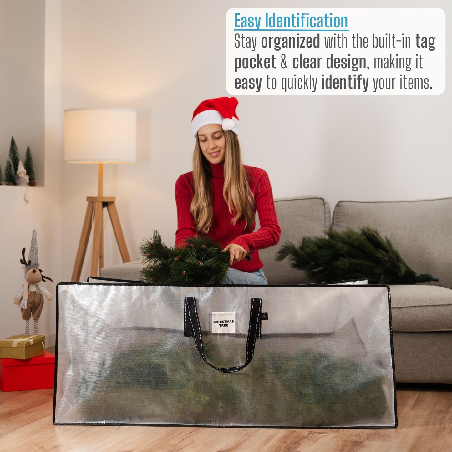 VENO 2 Pack Clear Christmas Tree Storage Bag - Fits 7.5 Ft Artificial Trees, Heavy Duty Large Bags with Zipper, Durable Handles, and Labeling Card Slot, Alternative to Storage Boxes with Lids (2 Pack)