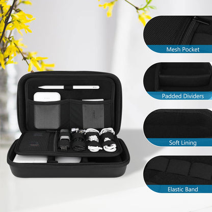 ProCase Hard Travel Electronic Organizer Case for MacBook Power Adapter Chargers Cables Power Bank Apple Magic Mouse Apple Pencil USB Flash Disk SD Card Small Portable Accessories Bag -Black, L