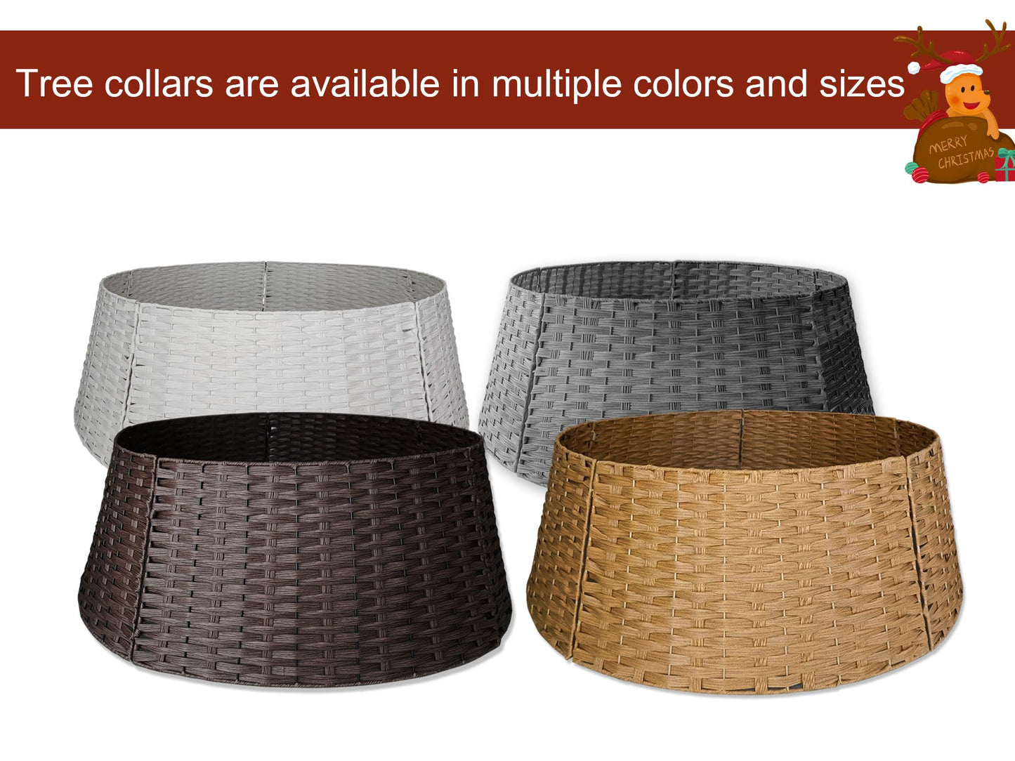 ZWHTB 42in Extra Large Tree Collar, Christmas Tree Decorations for 9-12 ft Tree, Boho Rustic Holiday Decor Xmas Tree Ring, Basket Base Cover - Dark Brown Round