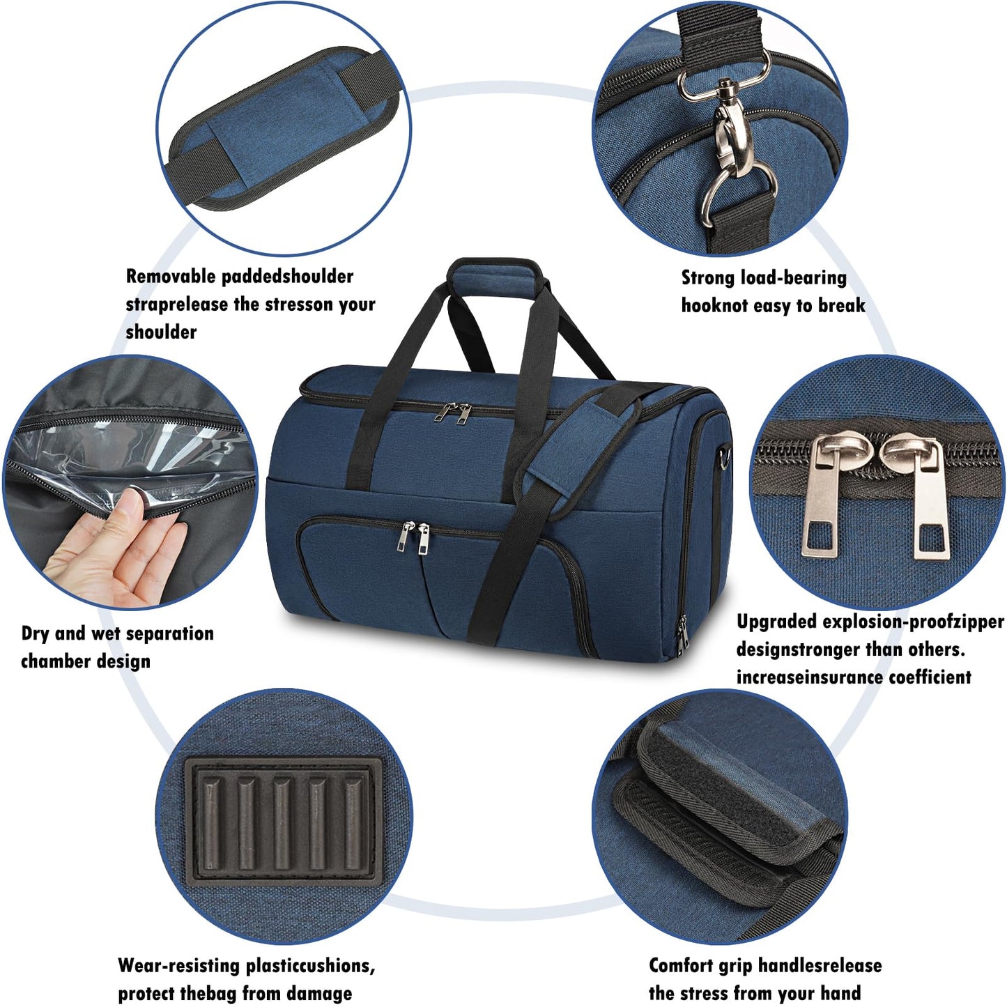 Pucuwu Garment Bags for Travel - Large Suit Bag for Men Carry On Garment Bag, Convertible Garment Duffle Bag with Shoes Compartment, 2 in 1 Hanging Dress Suitcase Suit Travel Bags (Dark Blue)
