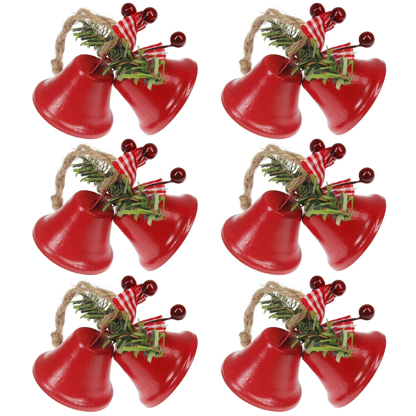 Tinsow 6 Pcs Red Christmas Bells, Tree Hanging Ornament Metal Jingle Bells for Christmas Holiday Decoration (6, Red)