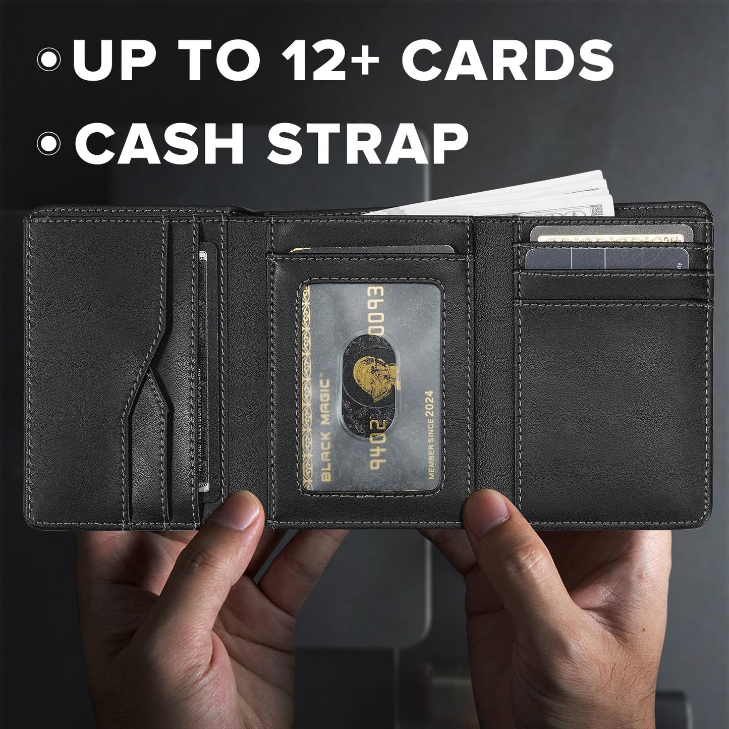 furid Genuine Leather Wallet with Chain: Trifold with RFID Blocking - Zipper Coin Pocket & Anti-Theft Chain - Biker Wallet for Motorcycle Outdoor - Gift for Father Husband