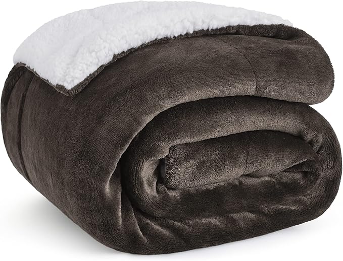 Bedsure GentleSoft Sherpa Fleece Throw Blanket for Couch - Thick and Warm Throw for Men, Soft Fuzzy Plush Blanket for Winter, Brown, 50x60 Inches