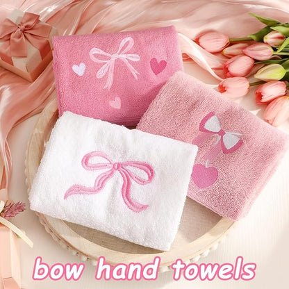 3 Pcs Bow Heart Hand Towels for Bathroom Embroidered Bathroom Towels Farmhouse