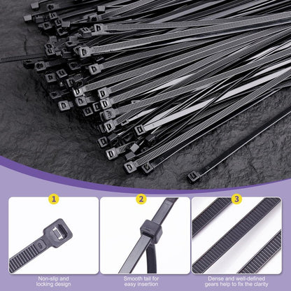 DAQIANG 12 Inch Zip Ties (100 Pack) - 45 lb Tensile Strength, Black Self-Locking Nylon Cable Ties for Indoor & Outdoor Use