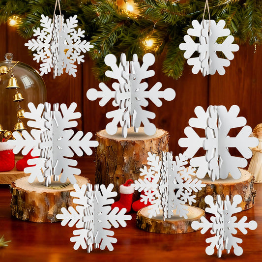 24 Pcs Snowflake Table Decorations 3D Winter Wooden Snowflake Table Centerpiece Hanging Signs Tabletop for Winter Wonderland Decoration Home Tiered Tray Holiday Party Supplies(White)