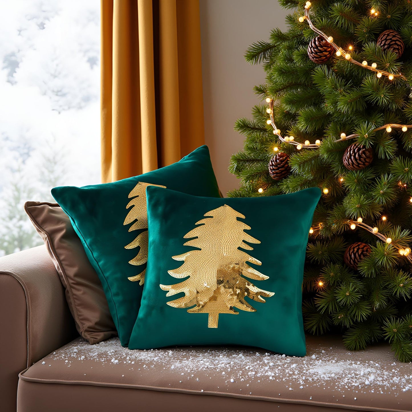 Tosleo Christmas Pillowcases 18 x 18 inch Set of 2 Dark Green Xmas Tree Sequins Throw Pillow Cover Christmas Pillow case Party Decorations Winter Holiday Cushion Cases