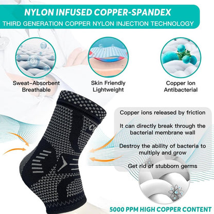 INDEEMAX Ankle Brace Compression Sleeve for Women & Men, Ankle Support Copper Infused Ankle Brace for Sprained Ankle, Plantar Fasciitis Sports, Achilles Tendonitis Pain Relief, Sliver Black, S