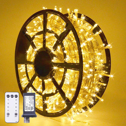 JMEXSUSS 168FT 600 LED Christmas Lights Outdoor Waterproof 8 Modes Indoor String Lights for Outside Warm White Christmas Tree Lights Plug in for Bedroom Wedding Party Holiday Classroom Decorations