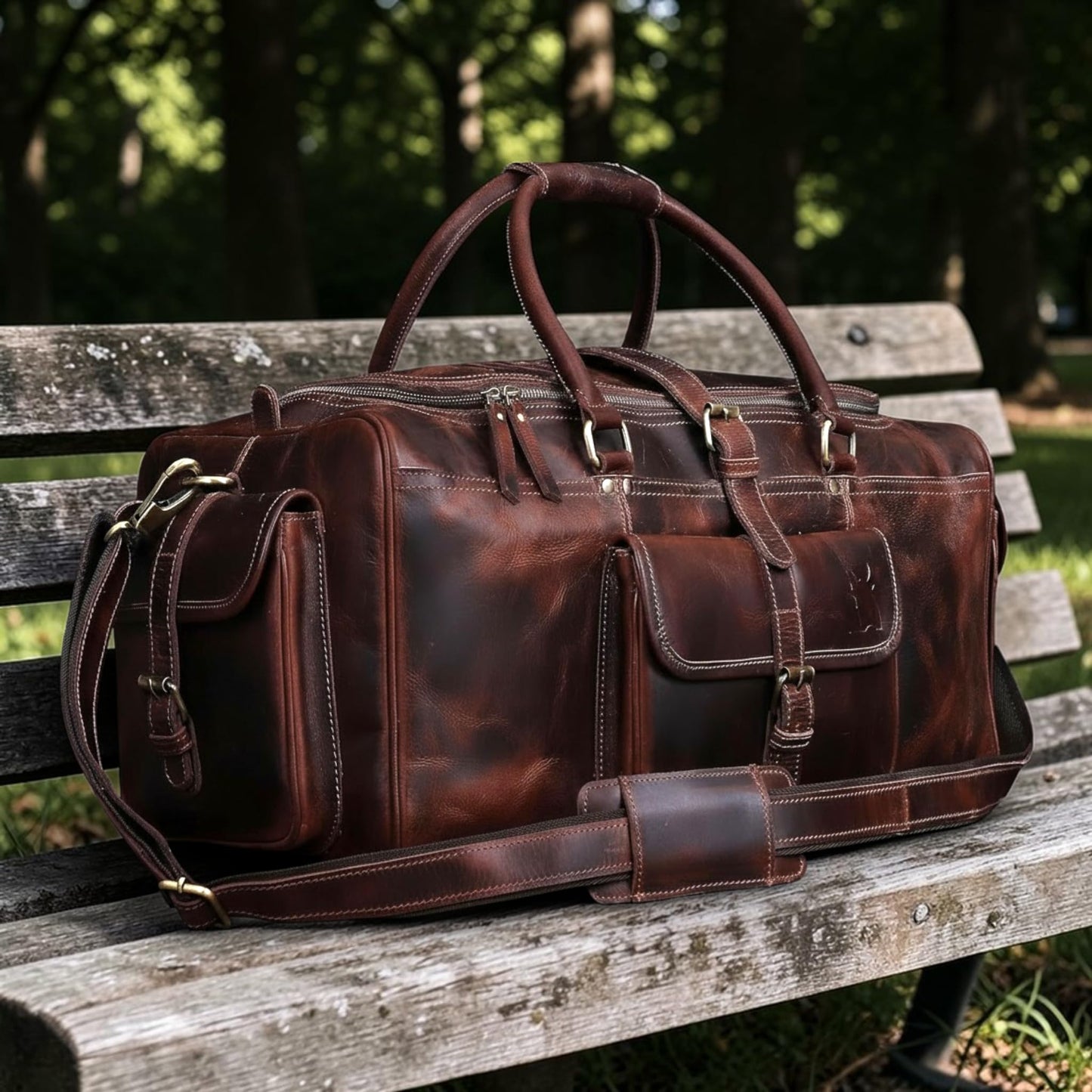 Leather Duffle Bags for Men - 28 Inch Full Grain Leather travel bag, leather overnight bag, Mens Leather Bag, Carry On Leather Weekender Bag, Airplane Leather Luggage Duffel Gym Bag