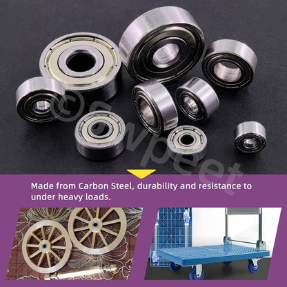 Swpeet 60Pcs 6 Sizes 693ZZ, 623ZZ, 624ZZ, 685ZZ, 687ZZ,627ZZ Ball Bearings Assortment Kit, Carbon Steel Deep Groove Bearings, Double Shielded Bearings, Small Bearing