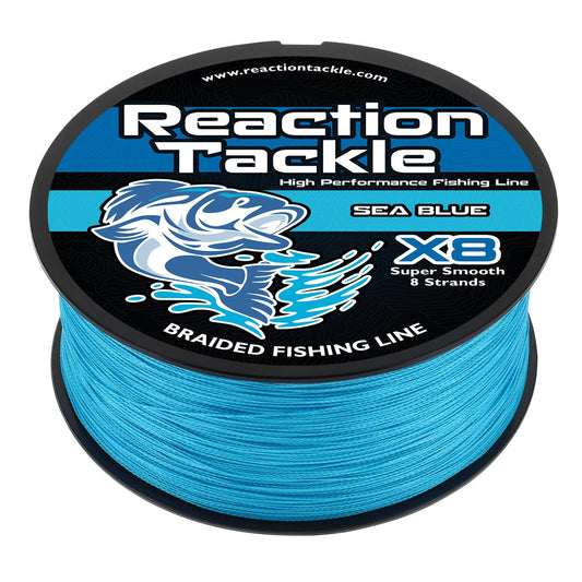 Reaction Tackle Braided Fishing Line - Pro Grade Power Performance for Saltwater or Freshwater Fish - Colored Fishing Line Braid for Extra Visibility - X8 Sea Blue 150 Lb (300 Yards)