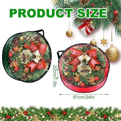 6 PCS Clear Wreath Storage Bag, 24x8 Inch Christmas Wreath Storage Container, PVC+PE Wreath Protector with Handle for Xmas Holiday Seasonal Wreath Garland (3 Green+3 Red)