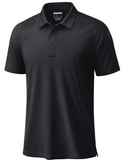 TACVASEN Black Polo Shirts for Men Short Sleeve Dry Fit Breathable UPF 50+ Performance Collared Shirt Summer Work Athletic,L