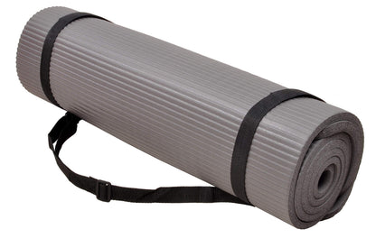 Fitvids All Purpose 1/2-Inch Extra Thick High Density Anti-Tear Exercise Yoga Mat and Knee Pad with Carrying Strap, Gray