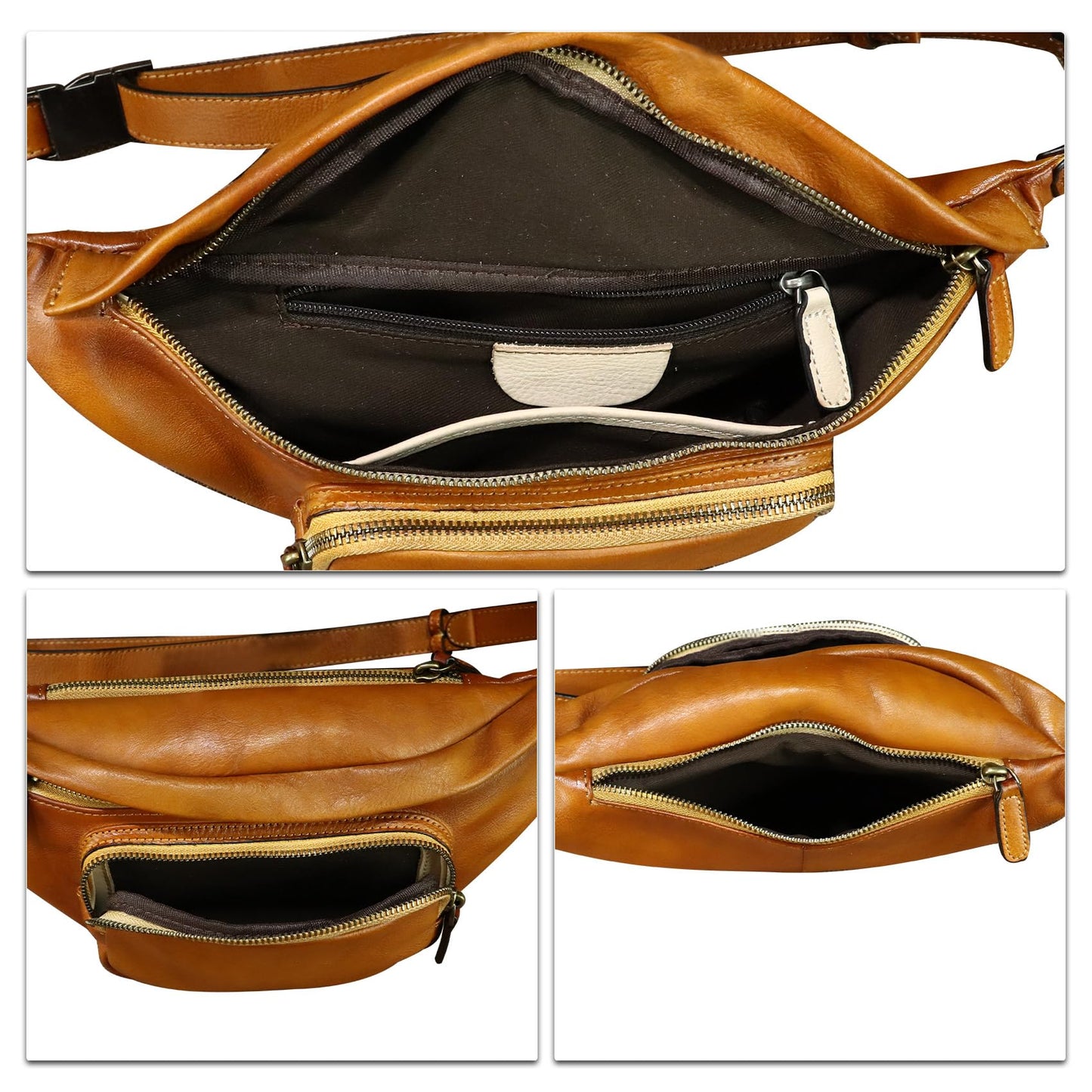 Genuine Leather Fanny Pack for Women and Men Real Leather Crossbody Sling Bag Fashion Waist Bag Chest Purse Pouch (Brown)