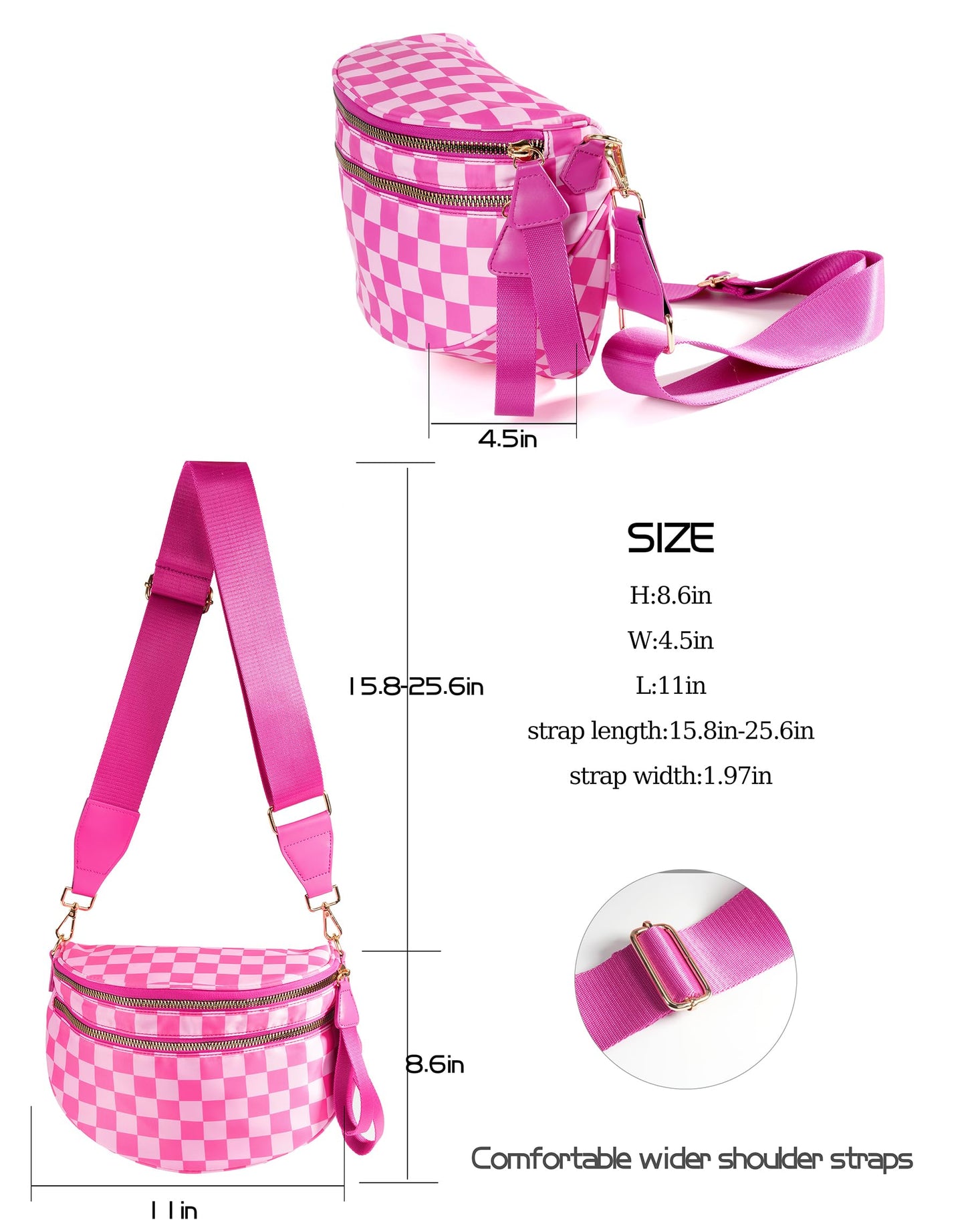 Spacious Checkered Nylon Crossbody Bag Bum Bag Checkered Handbags Wallets for Women