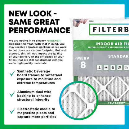 Filterbuy 12x20x1 Air Filter MERV 8 Essential Dust & Allergy Defense (4-Pack), Electrostatic Pleated HVAC AC Furnace Filters Replacement, Made in USA (Actual Size: 11.50 x 19.50 x 0.75)