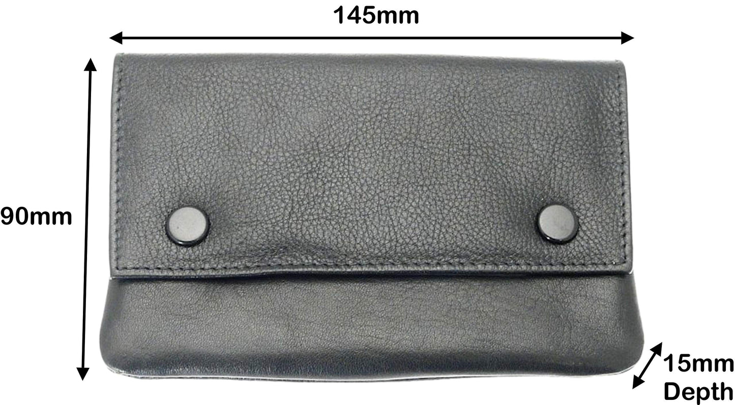 Premium Soft Black Leather Cigarette Rolling Tobacco Pouch Case Organiser
