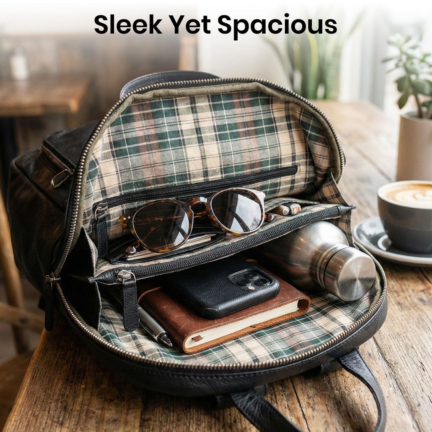 VILENCA HOLLAND Genuine Leather Backpack for Women - 12.5 Inch with Adjustable Shoulder Strap - Stylish and Durable (Black)