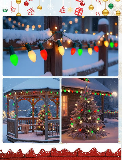 25FT Red Green White Christmas Lights,Vintage C9 LED Christmas Light with 26 Shatterproof Plastic Bulbs,Connectable Multicolor Outdoor Lights for Christmas Tree, Gardens,Party Holiday