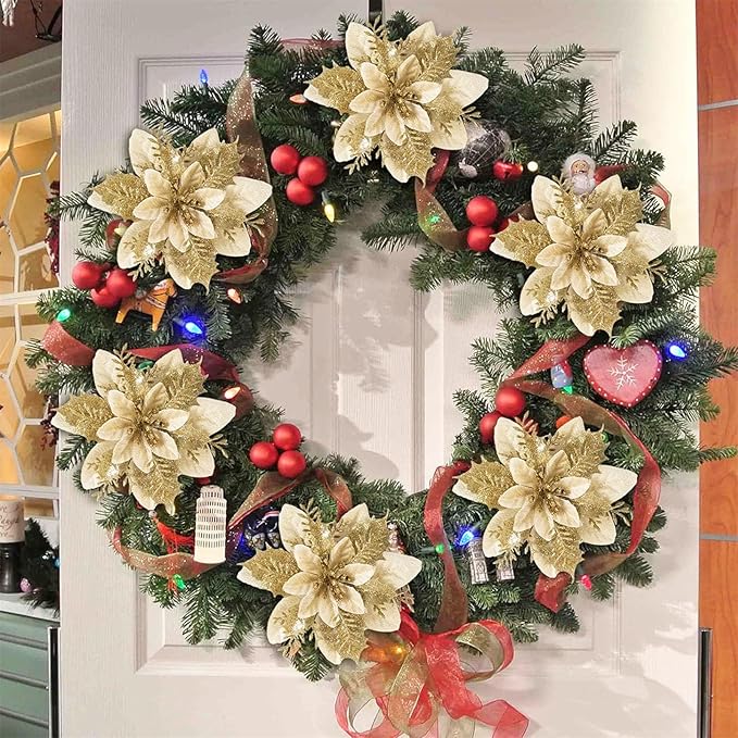 Christmas Flowers Artificial Box Set, Christmas Themed Floral Decorations for DIY Christmas Tree Ornament Wedding Birthday Wreath Decoration (A)