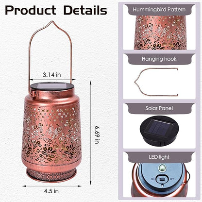 Outdoor Solar Lanterns Hummingbird Decor, Nelyeqwo Waterproof Hanging Solar Lights Gifts for Women Men Metal Lantern Decor for Garden Patio Lawn Porch Backyard Tabletop Pathway Landscape