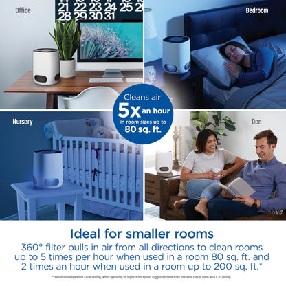 Clorox Air Purifiers for Bedroom Home, True HEPA Filter, Small Rooms Up to 200 Sq Ft, Removes 99.9% of Mold, Viruses, Wildfire Smoke, Allergens, Pet Allergies, Dust, AUTO Mode, Whisper Quiet