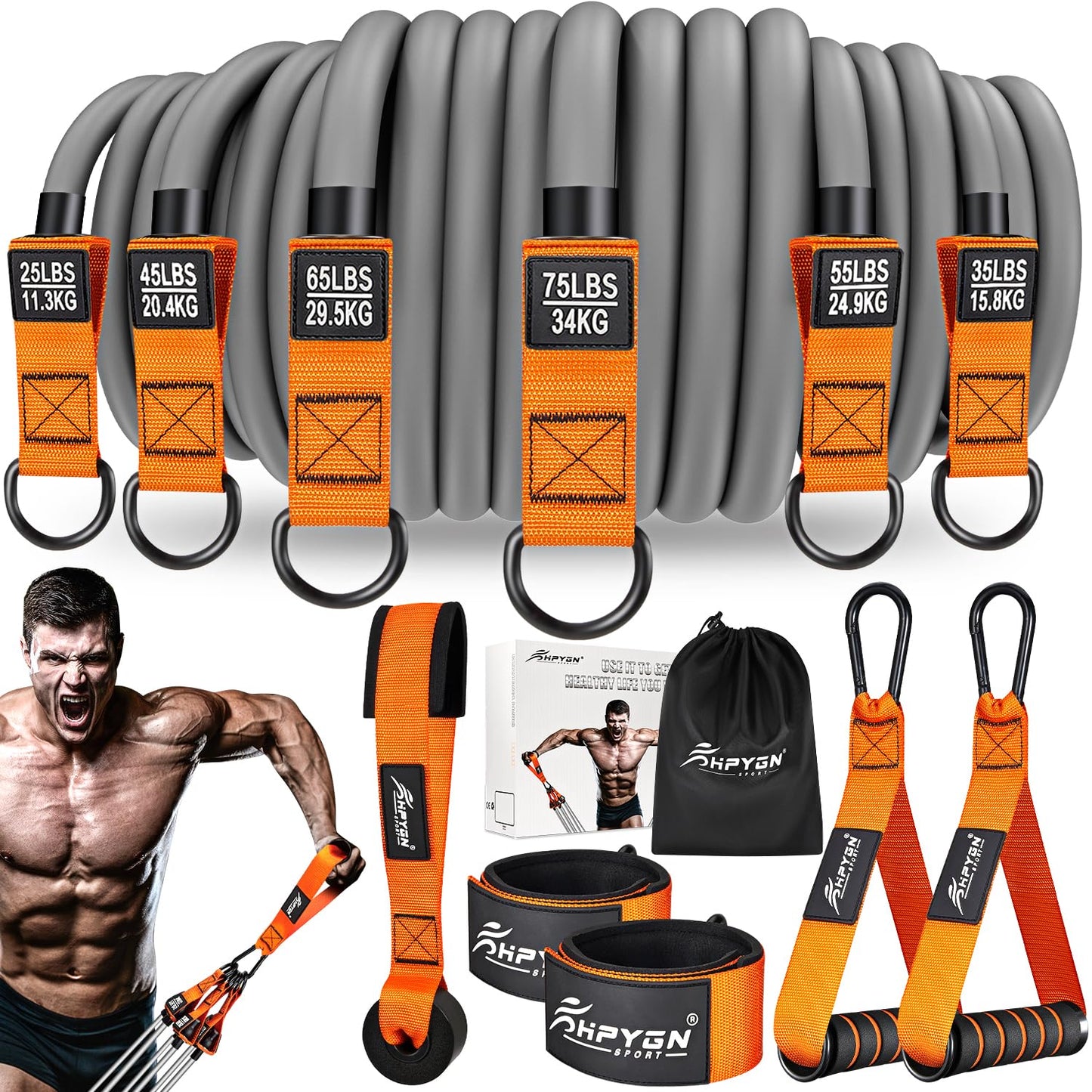 HPYGN Resistance Bands, Heavy Exercise Bands with Handles, Fitness Bands for Working Out, Workout Bands for Men, Weight Bands Set for Muscle Training, Strength, Slim, Yoga, Home Gym Equipment