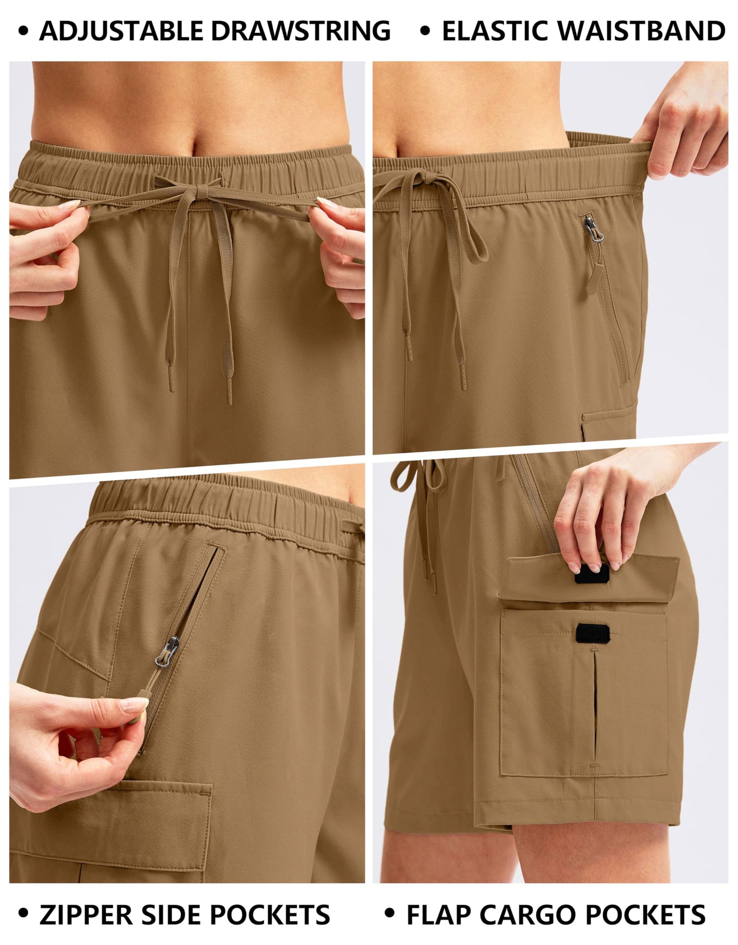 SANTINY Women's 5''/ 7''/9'' Hiking Cargo Shorts Quick Dry Lightweight Summer Shorts for Women Athletic Golf Zipper Pockets(Dark Khaki_M)