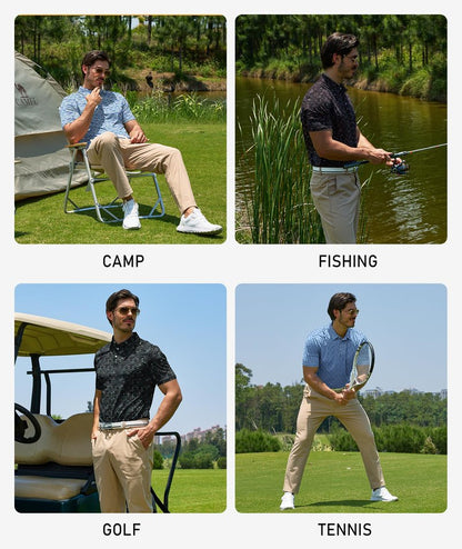 ZITY Mens Golf Polo Shirts Short Sleeve UPF 50+ Performance Moisture Wicking Print Pattern Casual Collared Golf Shirt for Men Wine Red X-Large