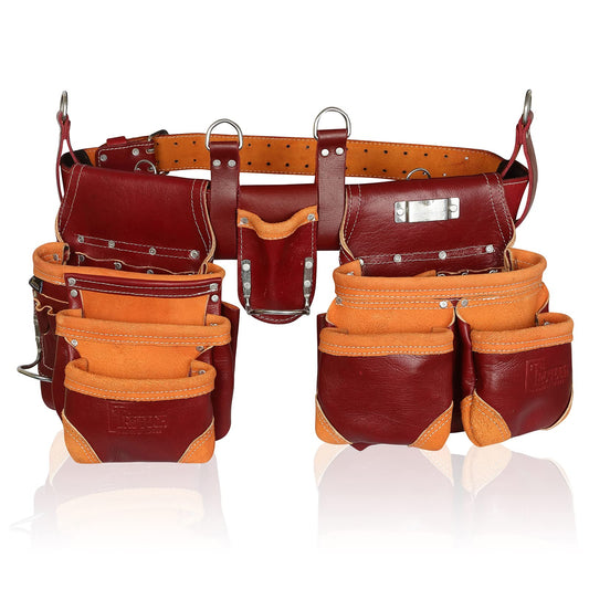 TRUTUCH Grain Leather Tool Belt | Tool Rig Set | Tool Pouch | Drywall | Carpenter Tool Bag | Leather Tool Belts for Men | Construction | Framers | Electrician (Maroon)