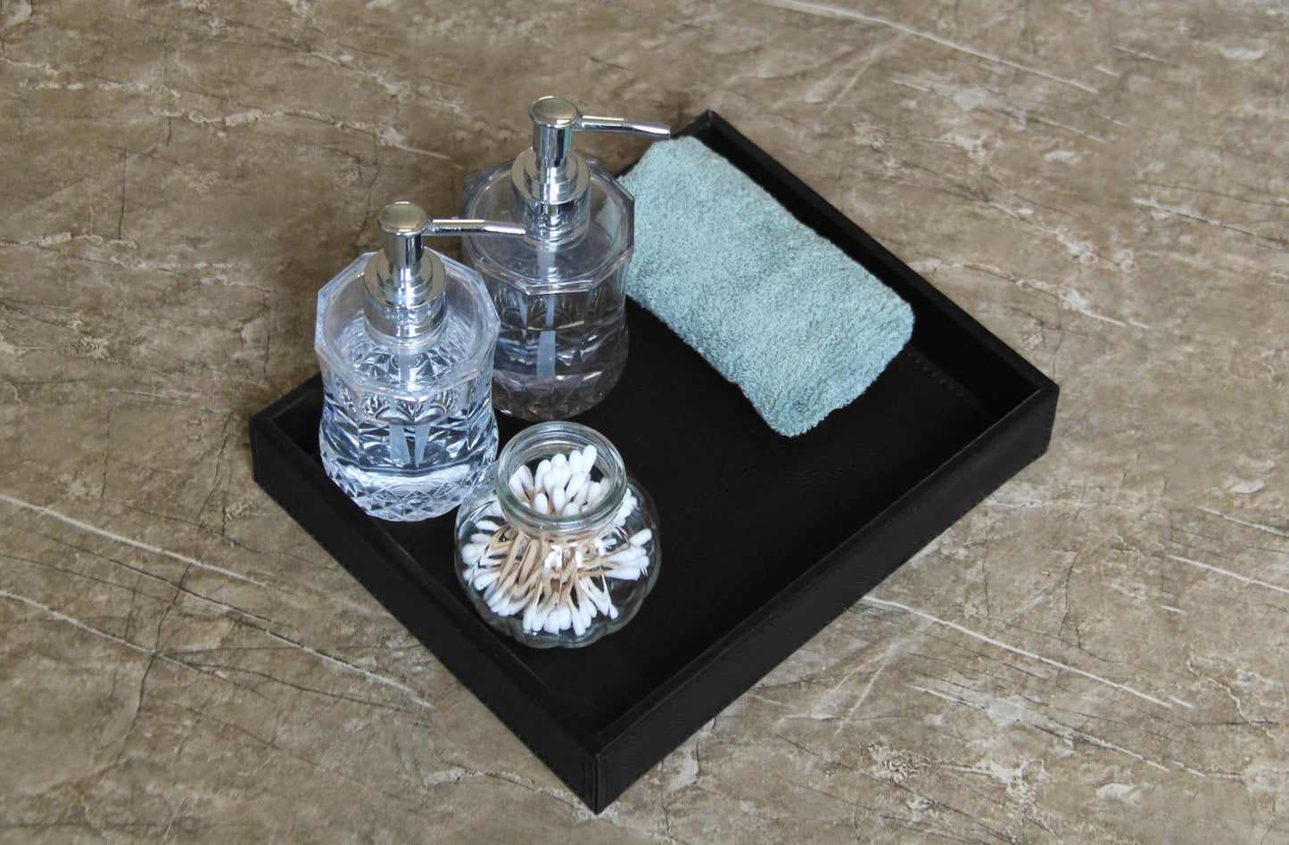 Vixdonos Valet Tray Nightstand Organizer Leather Catchall Tray for Perfume,Jewelry,Key and Remote on Counter or Dresser(Black)