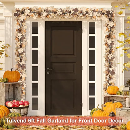 Fall Garland - 6 Ft Maple Leaf Garland with Pinecones - Fall Acorn Leaf Garlands with 30 Warm Lights for Thanksgiving Halloween Mantel Dining Table Centerpiece Indoor Outdoor Decor