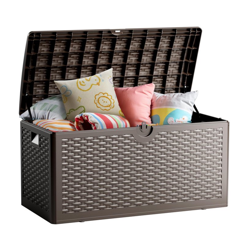 Ortus Collective 90 Gallon Deck Box, Lockable & Waterproof Resin, UV Resistant Storage Box for Patio, Garden, Pool, Brown