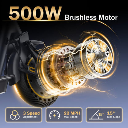 WERHY 10 Inches Electric Scooter, 500W Powerful Motor & 22 MPH Top Speed, 22-28Miles Long Range, Folding E Scooter with Dual Braking for Adults