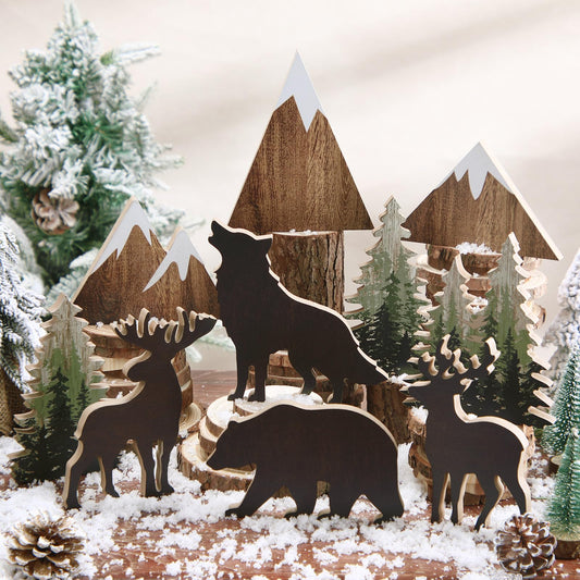 DoubleFill 10 Pcs Cabin Shelf Decor Wooden Forest Animals Bear Mountain Pine Tree Sign Rustic Woodland Decor for Cabin Farmhouse Table Centerpiece Home Office Decoration