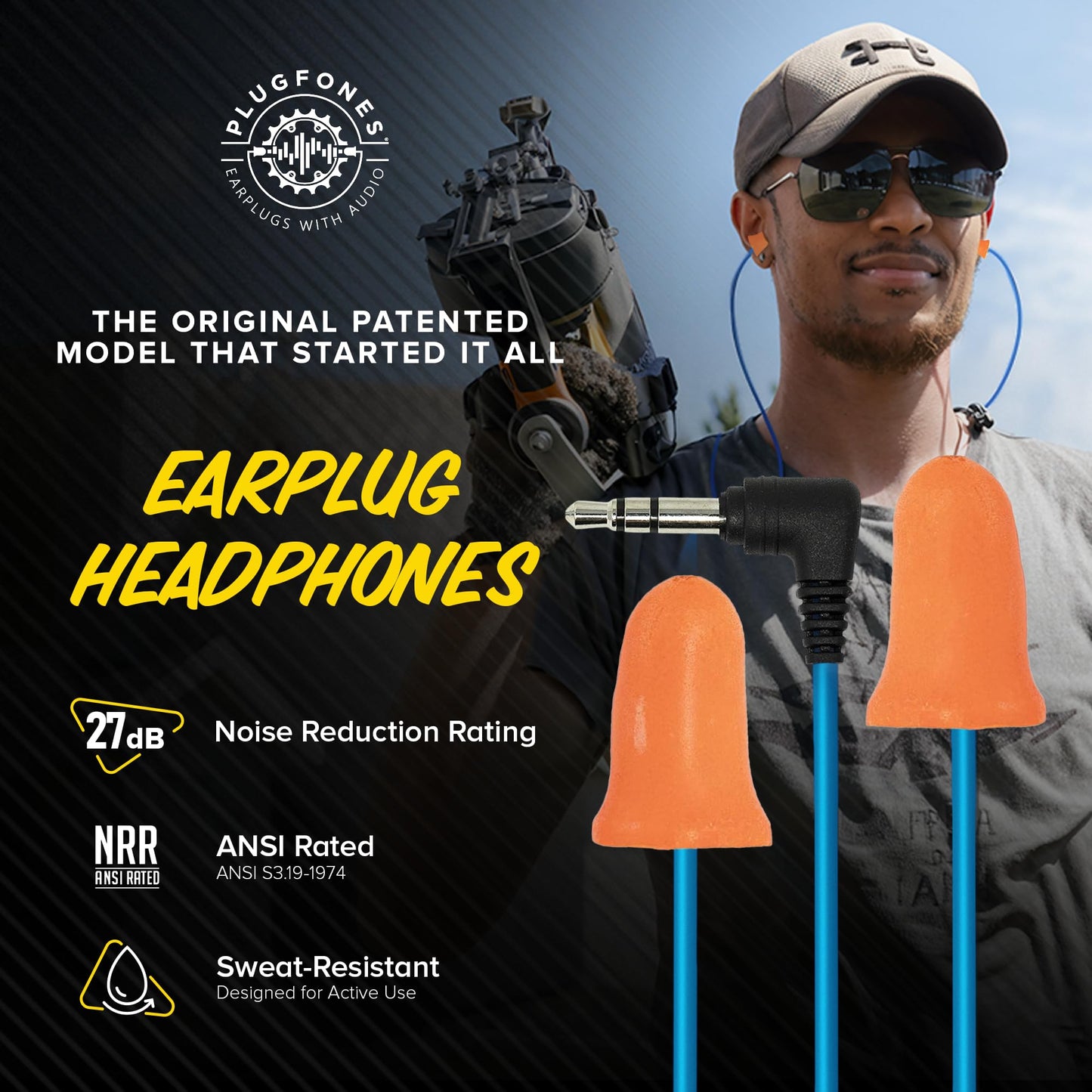 Plugfones Basic Earplug Headphones Earplug-Earbud Hybrid 27 dB Noise Reduction Rating OSHA Compliant Hearing Protection Earphones Noise Reducing Work Headphones Orange Foam Bell Earplugs