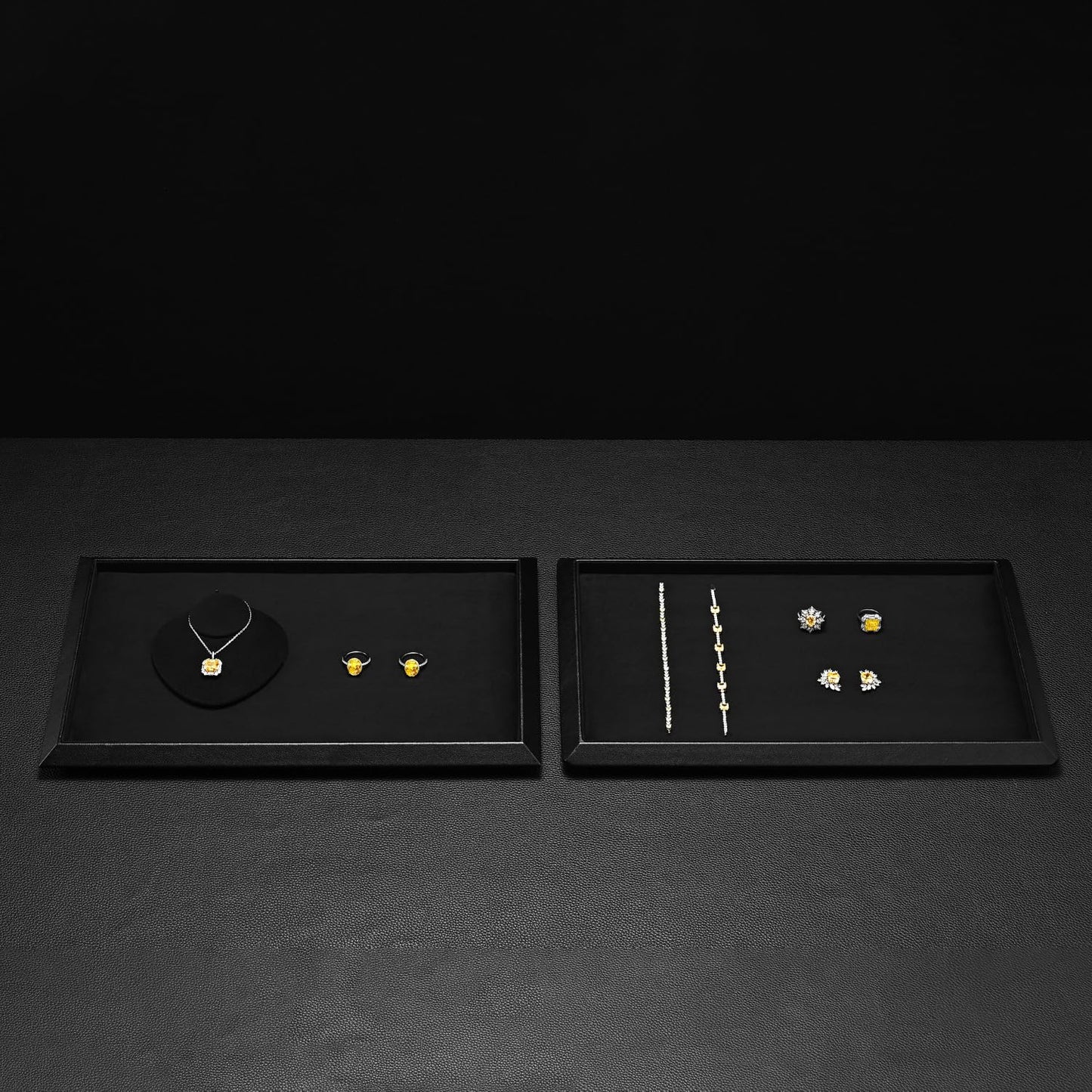 Oirlv Black Leather Jewelry Display Tray with Microfiber Lining, Premium Square Corner Organizer