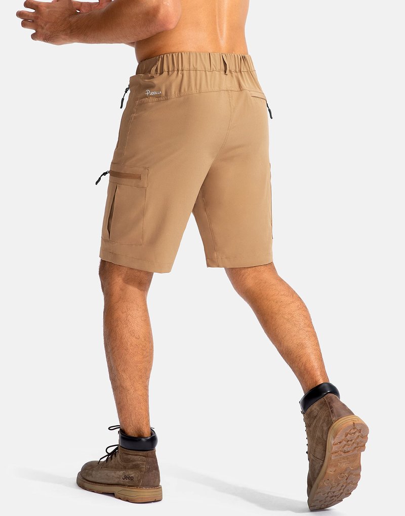 Pudolla Men's Hiking Cargo Shorts 9" Lightweight Outdoor Work Shorts for Men Travel Golf Camping Casual with 5 Zipper Pockets(Dark Khaki 3X-Large)
