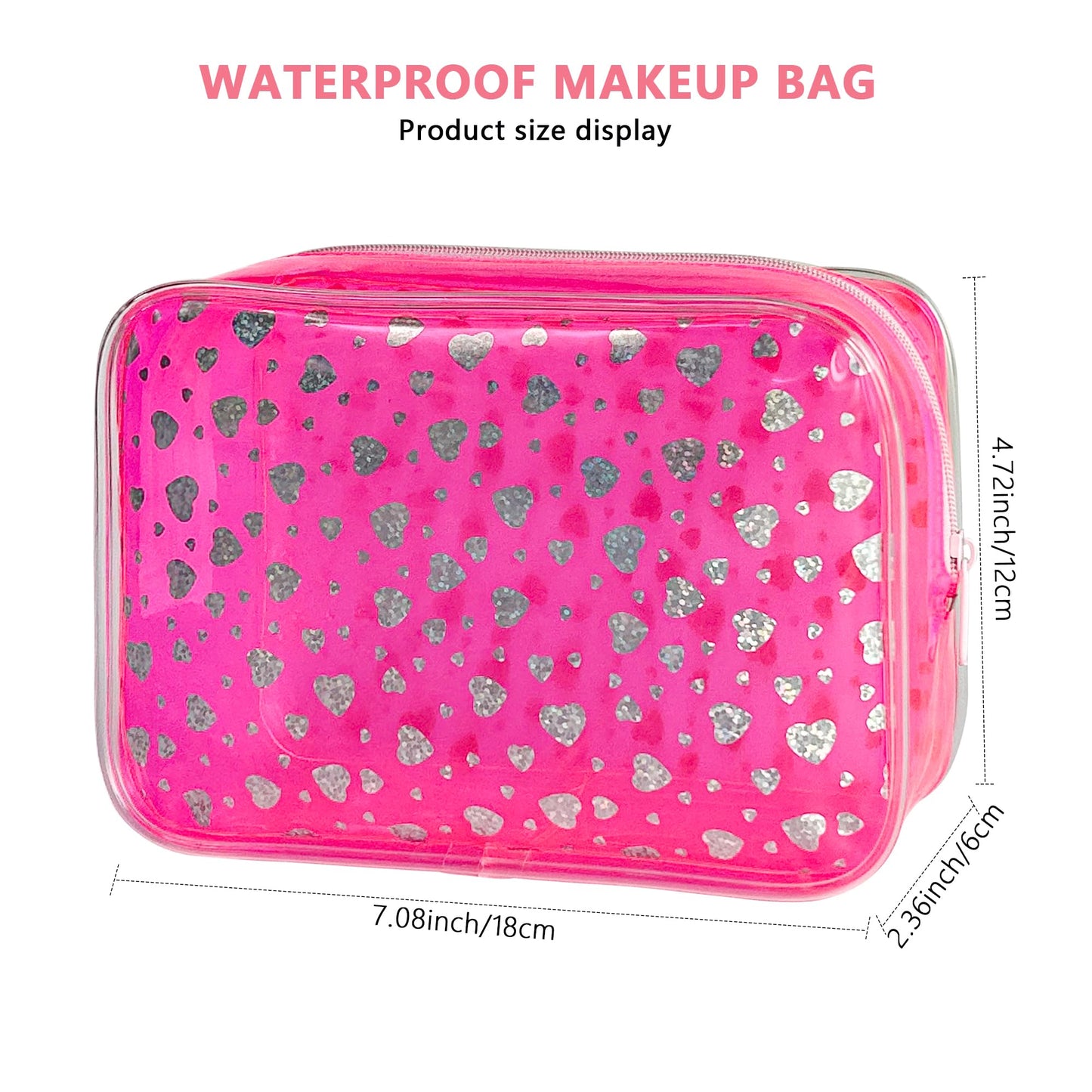 TotePrint Neon 2set TSA Approved Clear Toiletry Pouch, 7"x2.3"x4.7" Size, PVC Travel Makeup Bags for Toiletries, Transparent Cosmetic Bag for Women and Men Small (Heart +Purple)