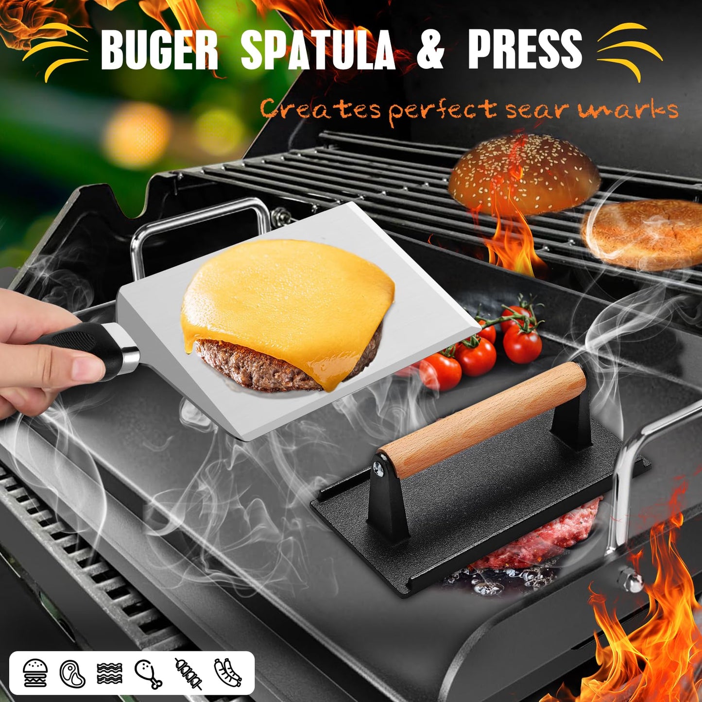 RINPIR 33PCS Griddle Accessories Kit for Blackstone, Flat Top Grill Accessories Tools with Cooling Rack, Melting Dome and Burger Press, Professional Hibachi Spatula Gift Set for Outdoor Teppanyaki BBQ