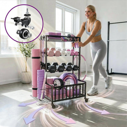 Dumbbell Rack, Home Gym Storage Rack, Adjustable Weight Rack Organizer with Wheels & Hooks, Heavy Duty Gym Equipment Storage, Workout Storage Organizer for Garage Gym