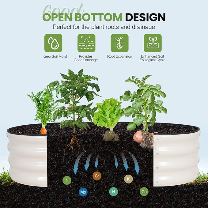 G GOOD GAIN Raised Garden Beds - 4x2x1ft Galvanized Planter Boxes Kit with Protective Tape & Gloves & Tools | Oval Metal Outdoor Raised Bed for Gardening Vegetables, Fruits, Flowers, Herbs, White