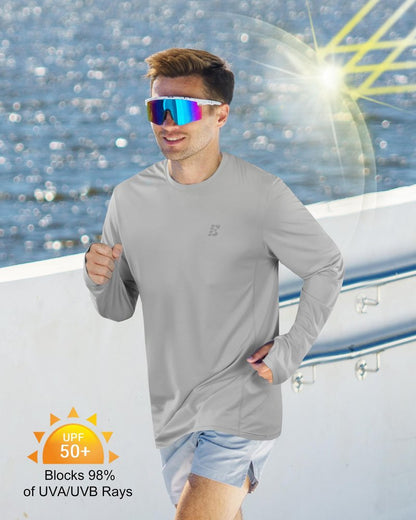 EoBeKee Mens UPF 50+ Sun Protection Shirts, UV Long Sleeve Swim Rash Guard for Hiking Running Fishing Quick Dry Lightweight