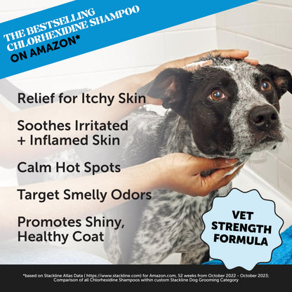 Chlorhexidine Cat & Dog Seasonal Itch Relief Shampoo, for Allergies, Itching, Skin and Coat Supplement, Helps Shedding, Hot Spots, Deodorizing Dog Shampoo & Grooming Supplies,16oz