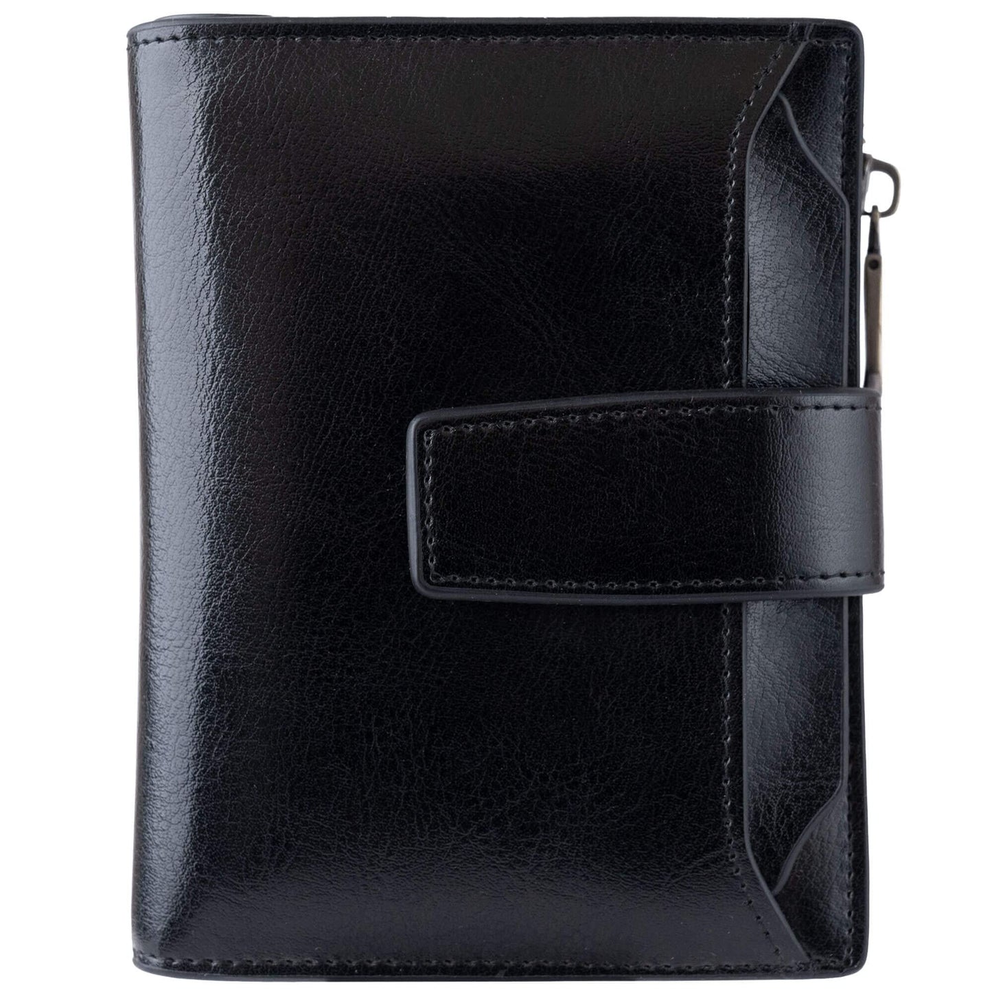 Bveyzi Women's Small Leather RFID Blocking Bifold Zipper Pocket Wallet Ladies Credit Card Slots Purse with id Window(Black)