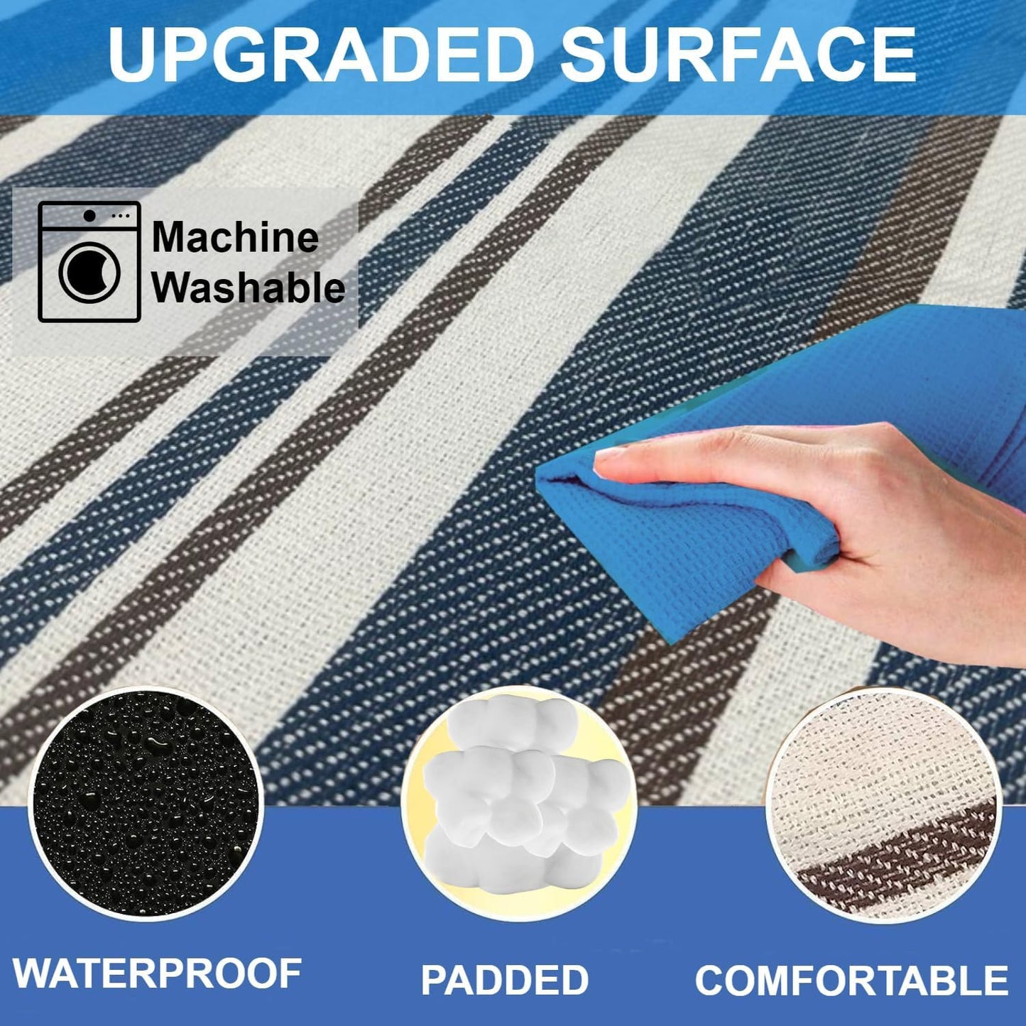 scuddles 60" x 60" Extra Large Outdoor Picnic Blanket – Waterproof, Foldable Travel Mat for Beach, Camping, Grass, Lawn, Park, Summers – Dual Layer, Soft Throw Rug Fits 4 Adults