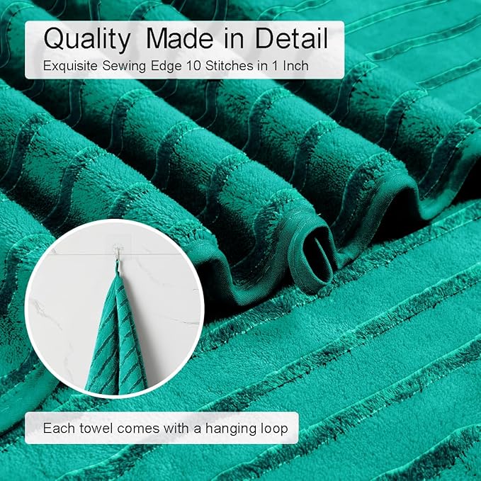 4 Pcs Blue Green Cabana Stripe Large Bath Towels 35"x70" Oversized Bath Sheet